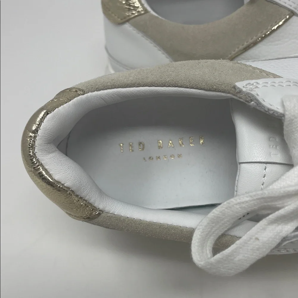 Ted Baker White Tan Addison Lace Sneaker Tennis Shoes Size 6 Like New Condition